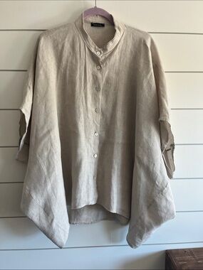 Italian Relaxed Oversized Linen Biege Top Size OSFM